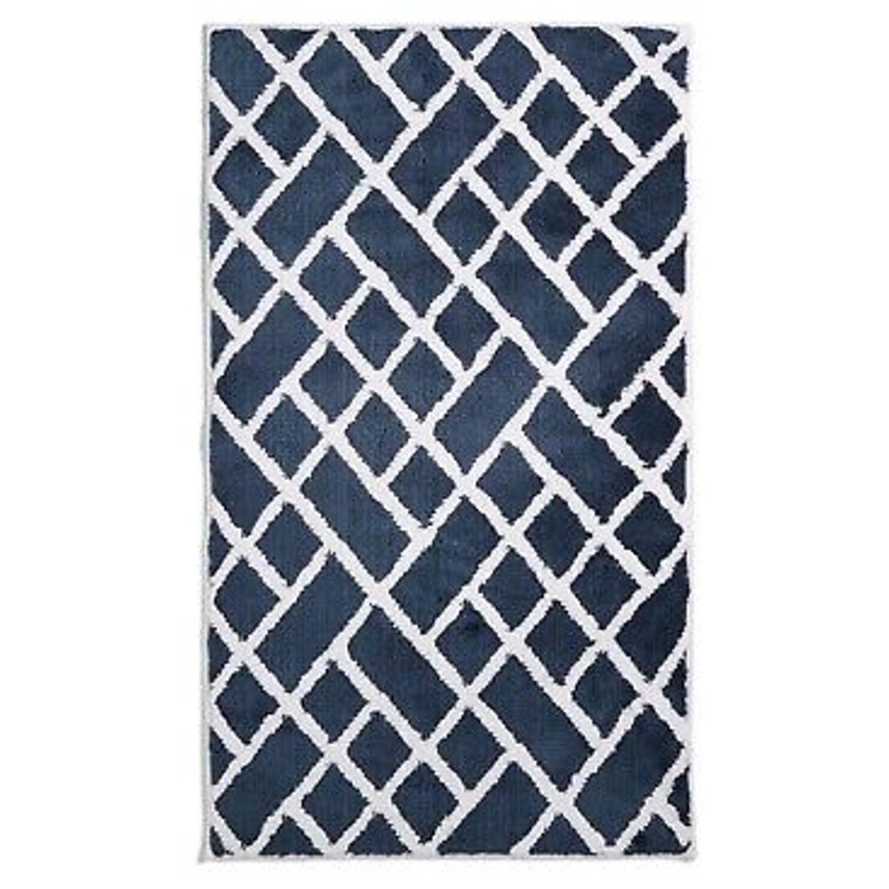 Hotel Collection Geometric Cotton 22" x 36" Bath Rug - Navy